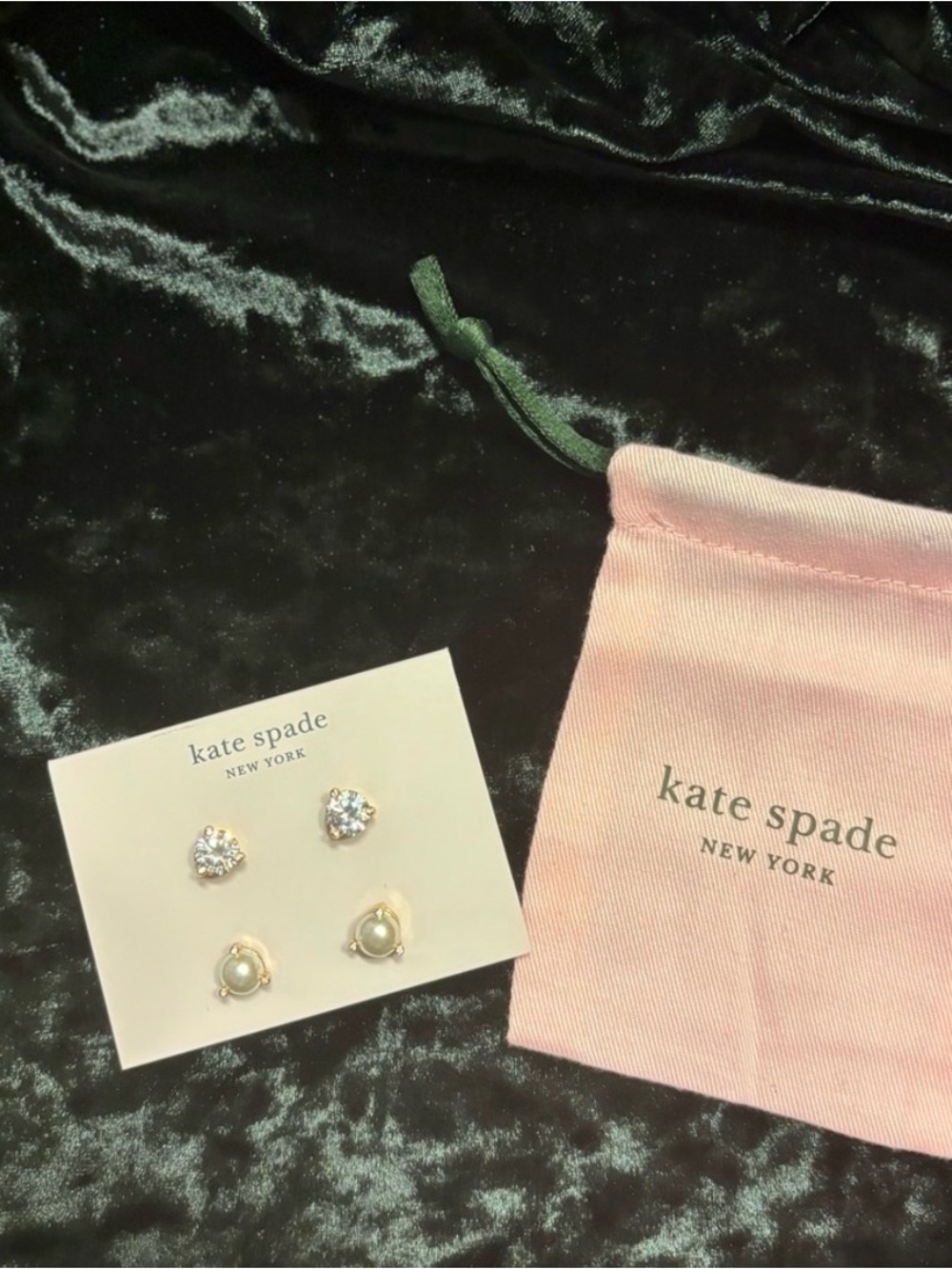 Kate Spade Gold Crystal and Cream Pearl earring set
